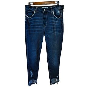 Kancan Jeans Womens Size 13 Dark Wash High Rise Distressed Frayed Hem Denim‎